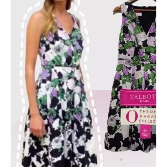 Talbots x Oprah Magazine Dress 6 Hydrangea Fit & Flare Surplice Pockets Floral - Picture 2 of 11